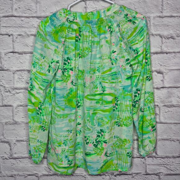 Lilly Pulitzer Elsa Silk Top The Honda Classic Golf Print Green XS 41773 Rare. - Picture 10 of 12